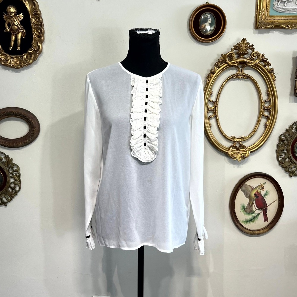 The Kooples Ruffle Lace Accent Long Sleeve Blouse XS